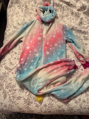 Unicorn Starry Plush Onesie - Pastel Rainbow